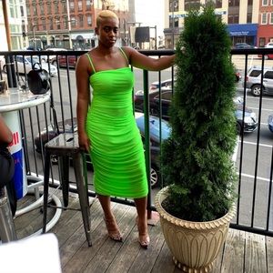 Lime Green Ruched Midi Dress